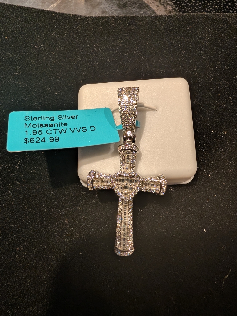 Sterling Silver Moissanite Cross Pendant in White - Sparkling Religious Necklace